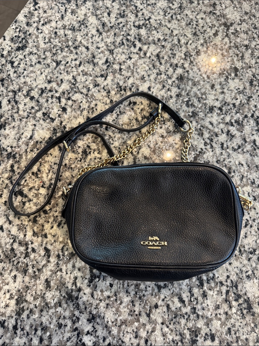Coach Black Pebbled Leather Crossbody with Gold Hardware